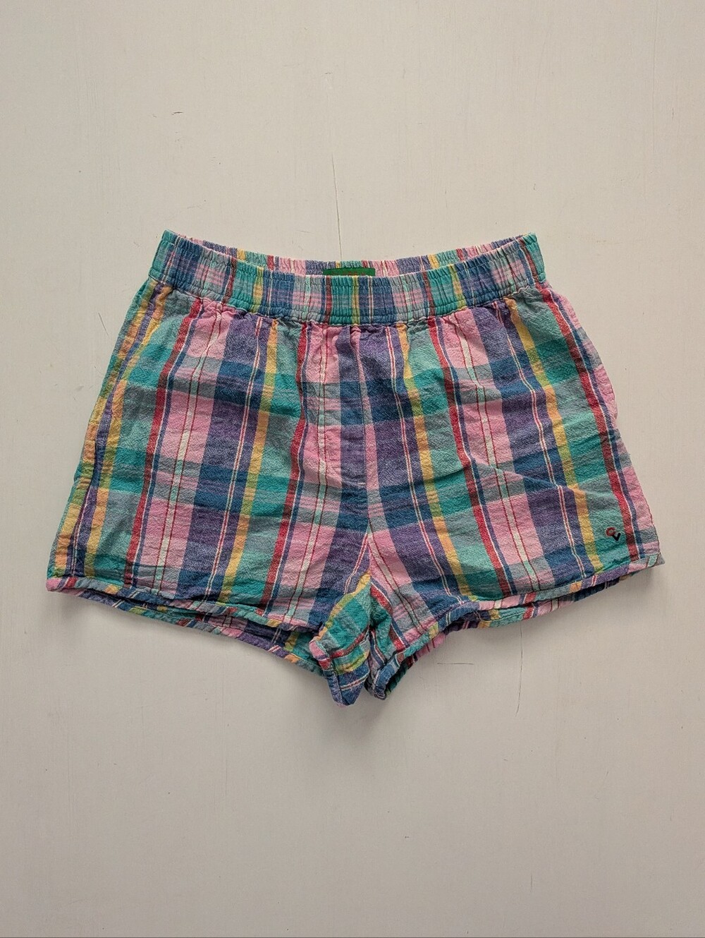Clare V Cotton Linen Blend Plaid Shorts With Pockets Size Small